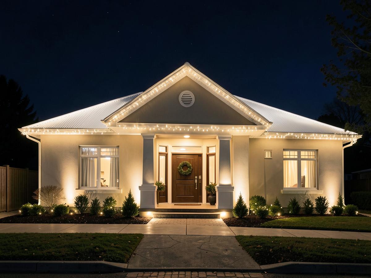 Home with warm white Christmas roofline lighting installed in Snohomish County